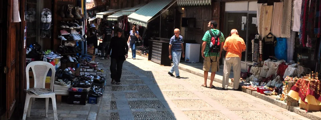 The stone lanes and arcades of the old souk in Byblos